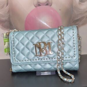 Badgley Mischka Quilted Blue Chain Shoulder Bag